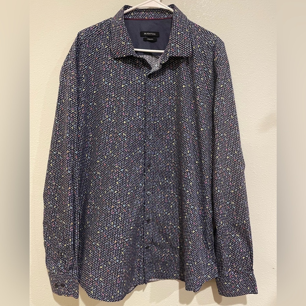 Bugatchi Navy Button-Down Shirt with Multicolor Musical notes